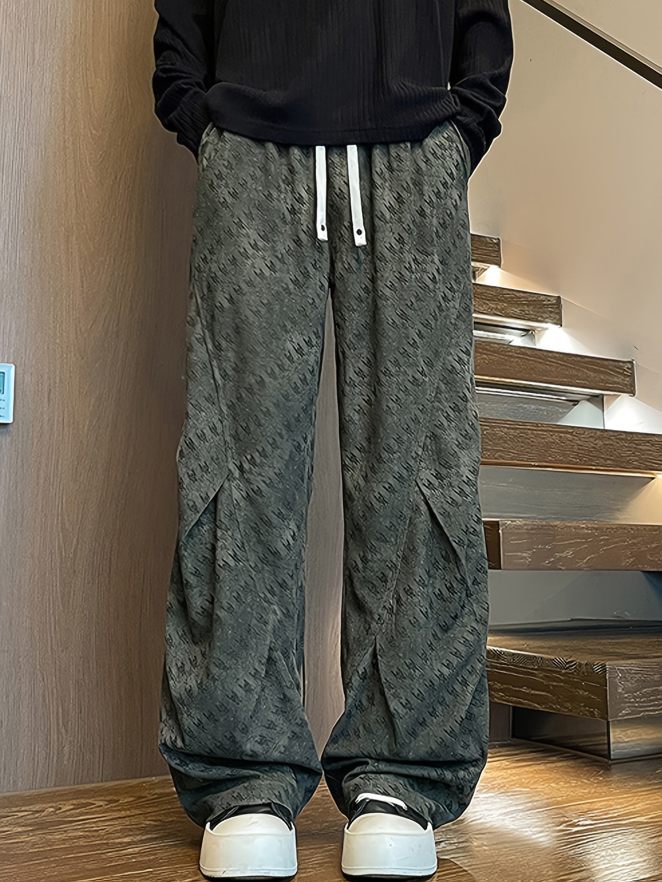 Charcoal Washed Camouflage Oversized Wide-Leg Pants