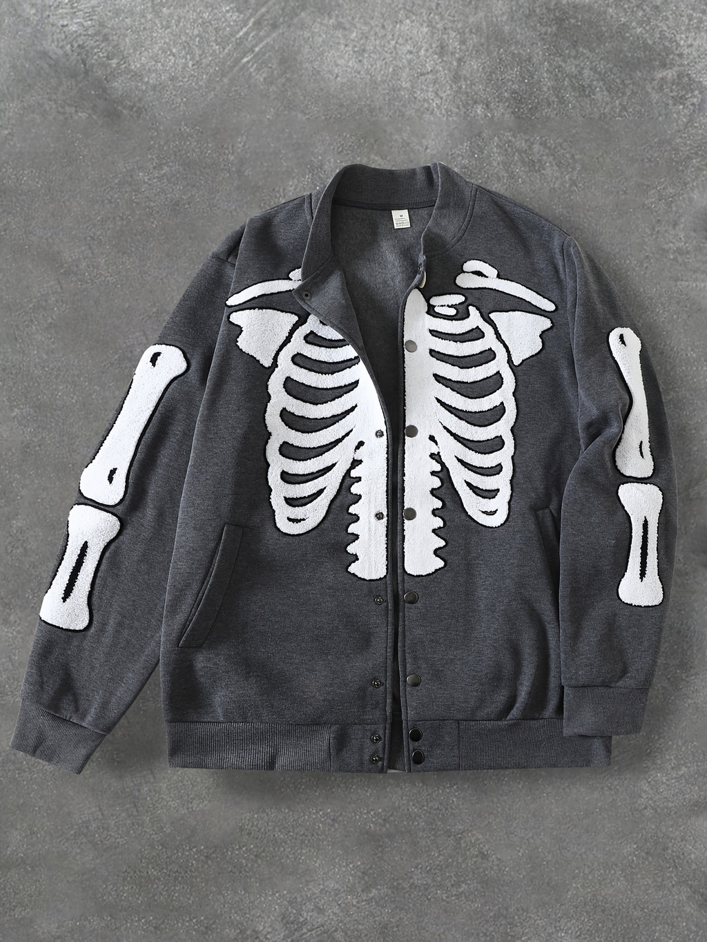 Dark Gray Skeleton Towel-Embroidered Baseball Jacket
