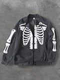 Dark Gray Skeleton Towel-Embroidered Baseball Jacket