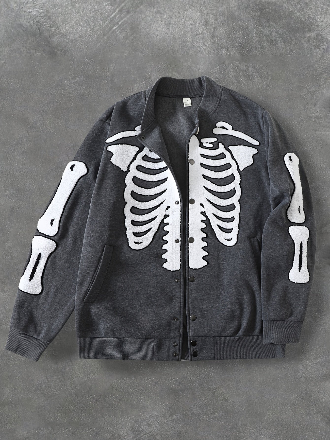 Dark Gray Skeleton Towel-Embroidered Baseball Jacket