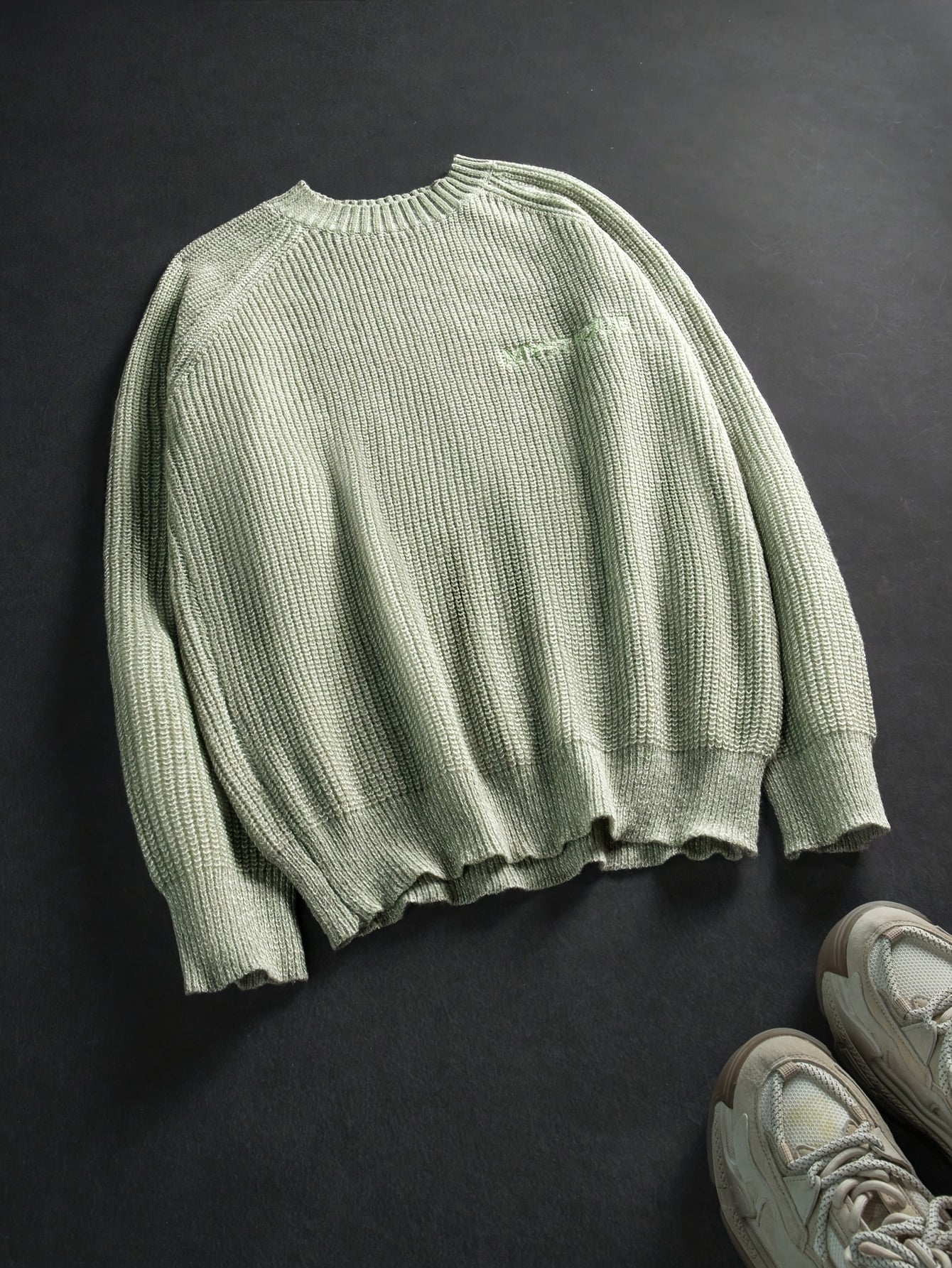 Light Mint Green Oversized Ribbed Knit Crewneck Sweater