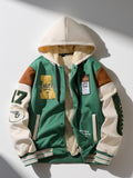 Green & Cream Fleece-Lined Hooded Varsity Jacket