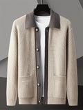 Beige & Charcoal Contrast Collar Waffle Knit Cardigan