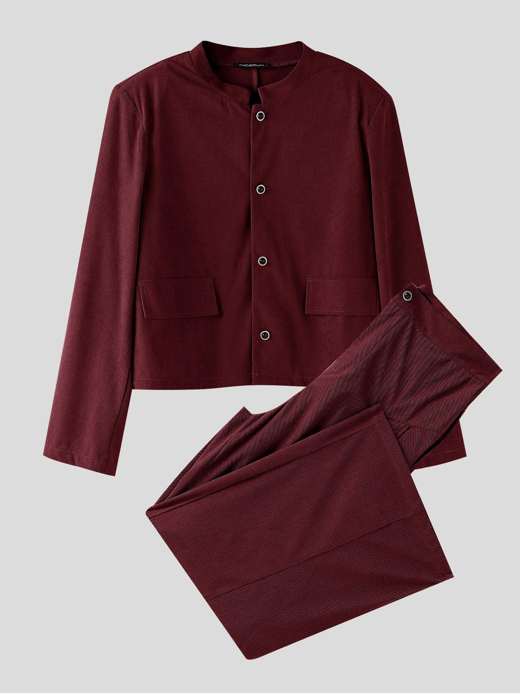 Burgundy Corduroy 2-Piece Set (Cropped Jacket + Wide-Leg Pants)