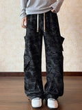 Black Camo Print Oversized Wide-Leg Cargo Pants