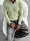 Light Mint Green Vertical Rib Knit Polo Sweater
