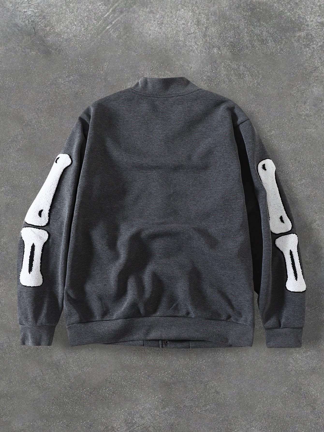 Dark Gray Skeleton Towel-Embroidered Baseball Jacket