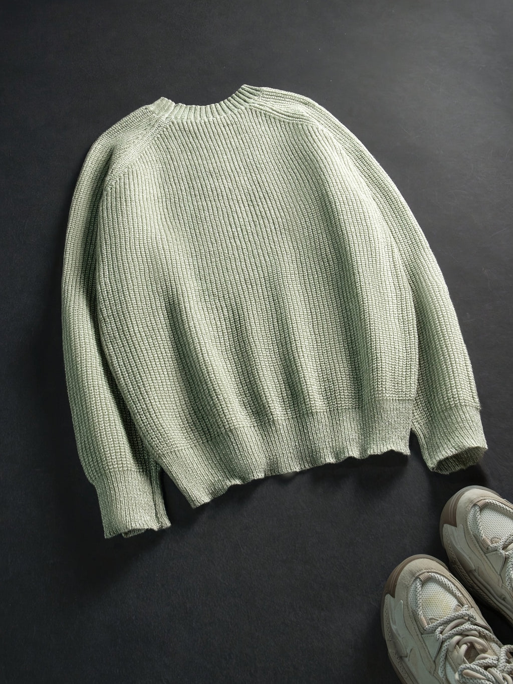 Light Mint Green Oversized Ribbed Knit Crewneck Sweater
