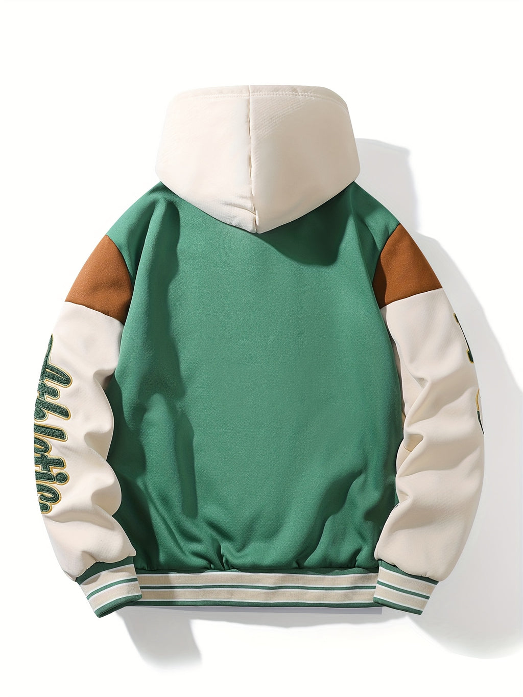 Green & Cream Fleece-Lined Hooded Varsity Jacket