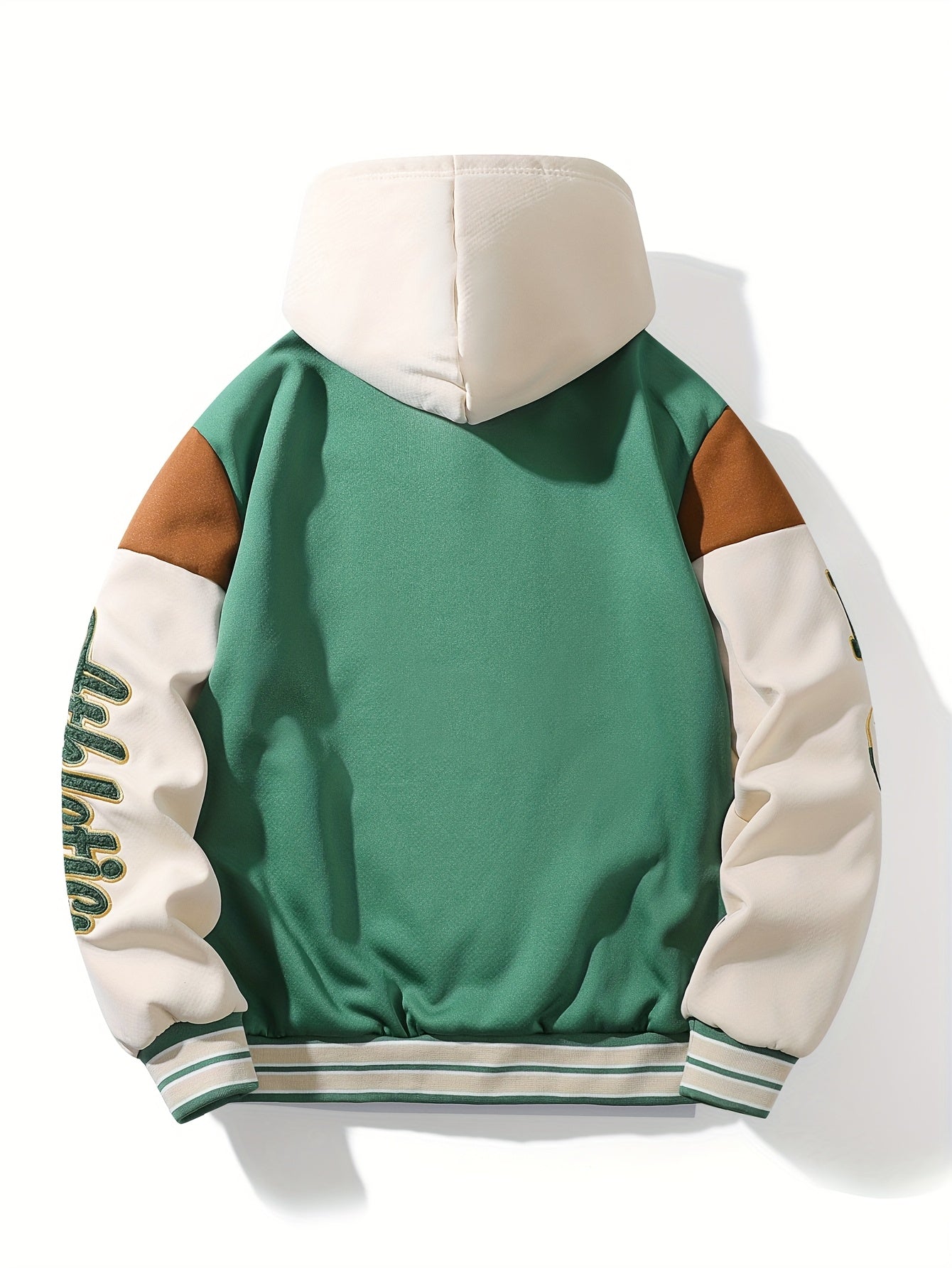 Green & Cream Fleece-Lined Hooded Varsity Jacket