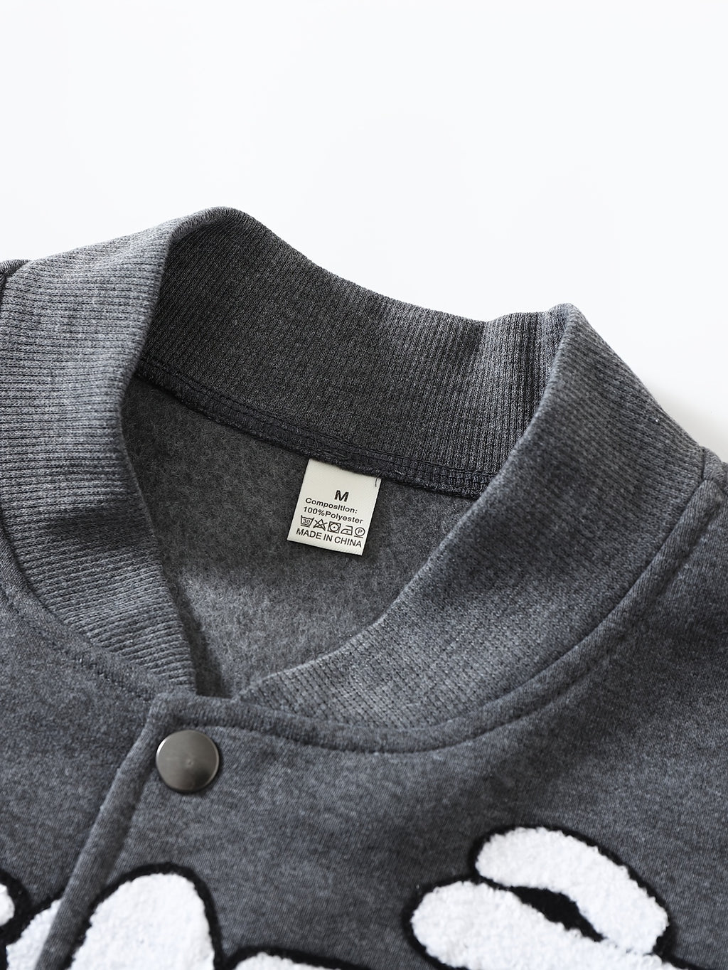 Dark Gray Skeleton Towel-Embroidered Baseball Jacket