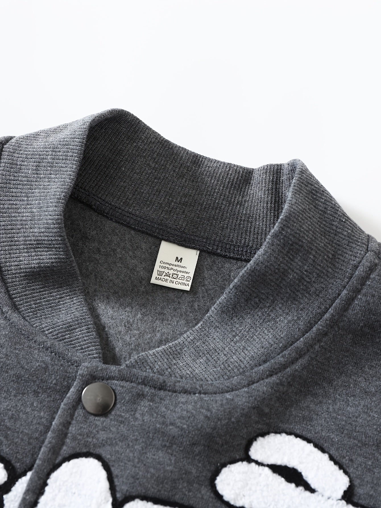 Dark Gray Skeleton Towel-Embroidered Baseball Jacket
