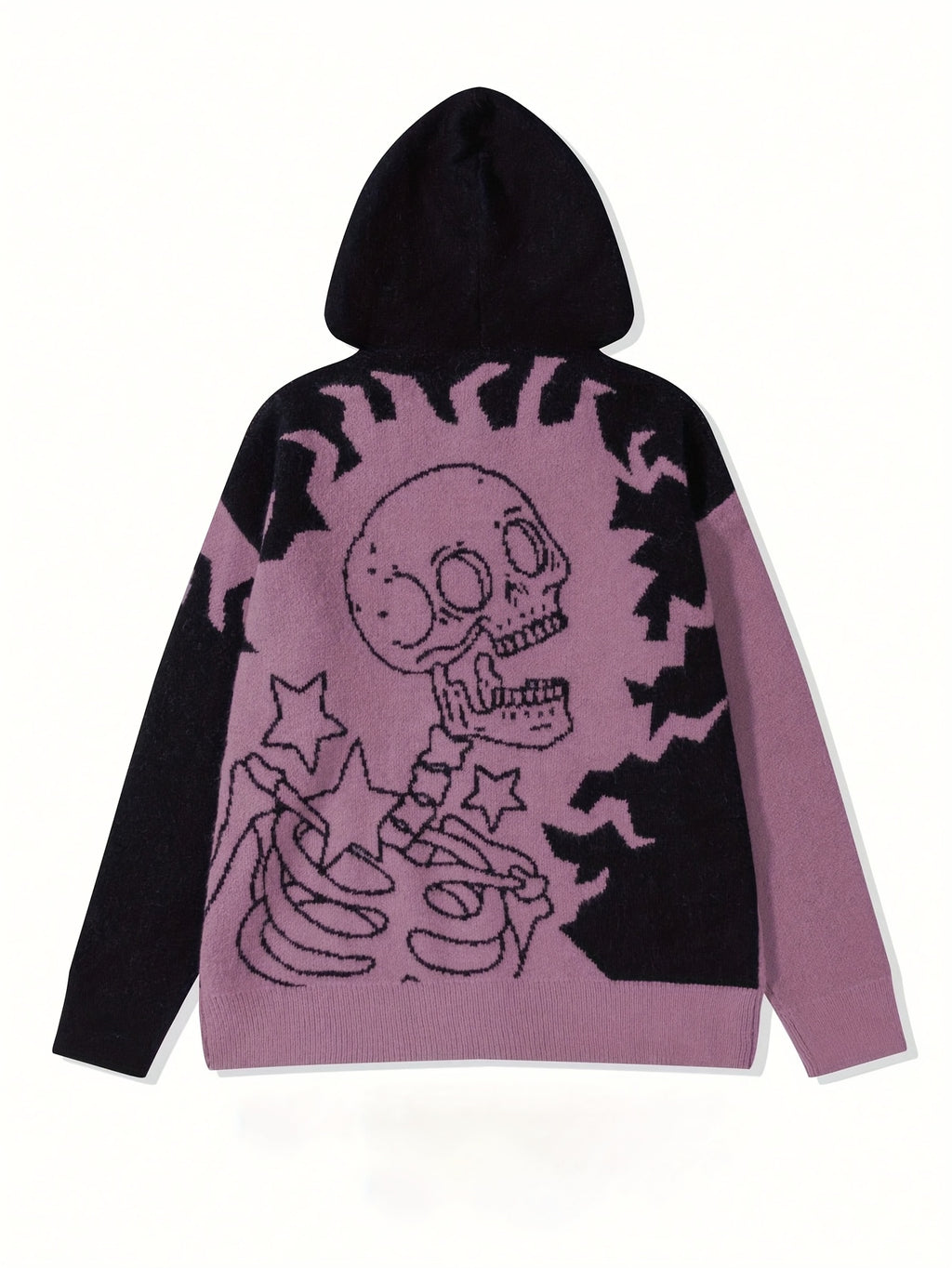 Dusty Purple & Black Skull Graphic Zip-Up Hooded Knit Sweater