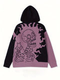 Dusty Purple & Black Skull Graphic Zip-Up Hooded Knit Sweater