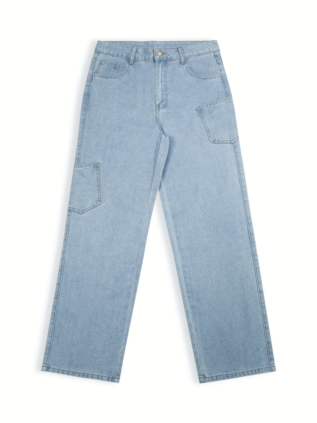 Light Blue Washed Wide-Leg Cargo Jeans