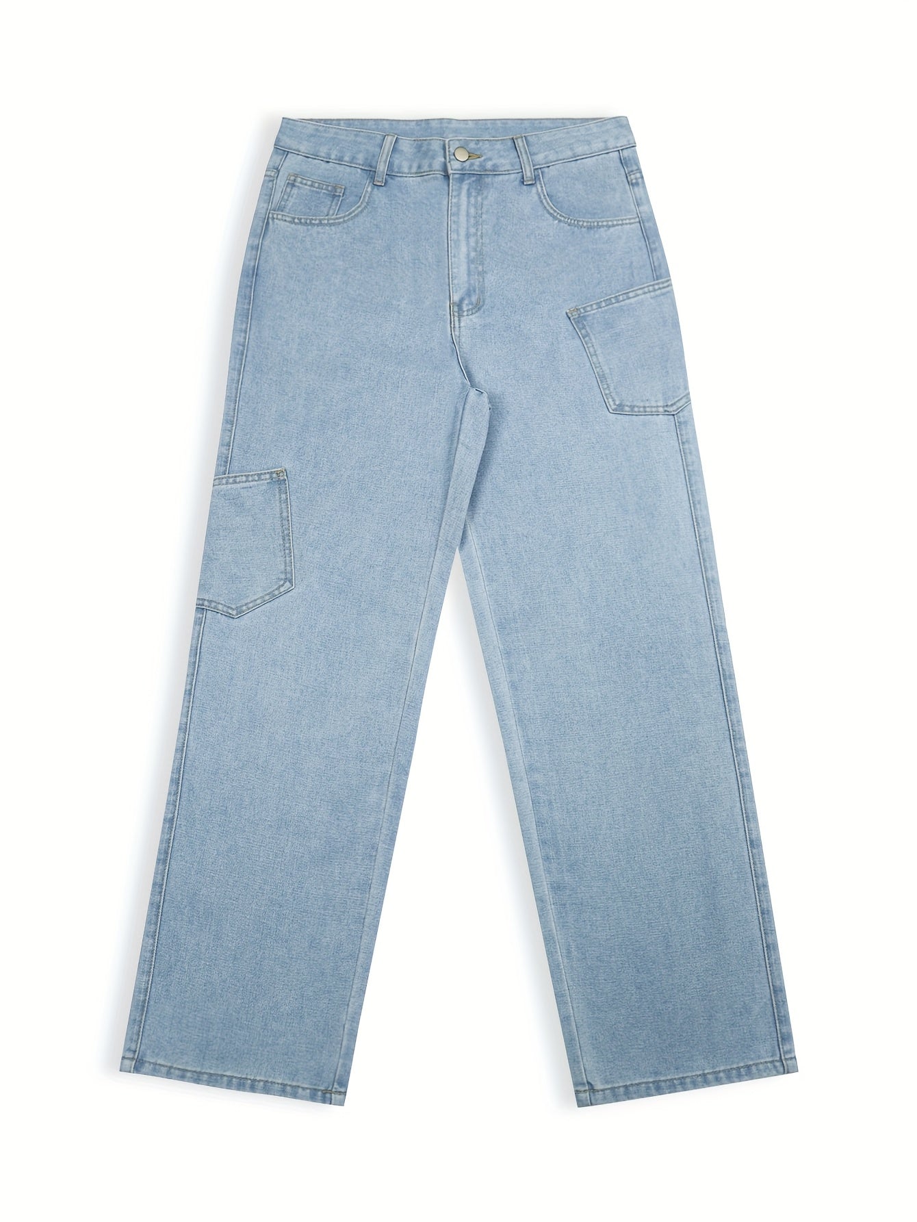 Light Blue Washed Wide-Leg Cargo Jeans