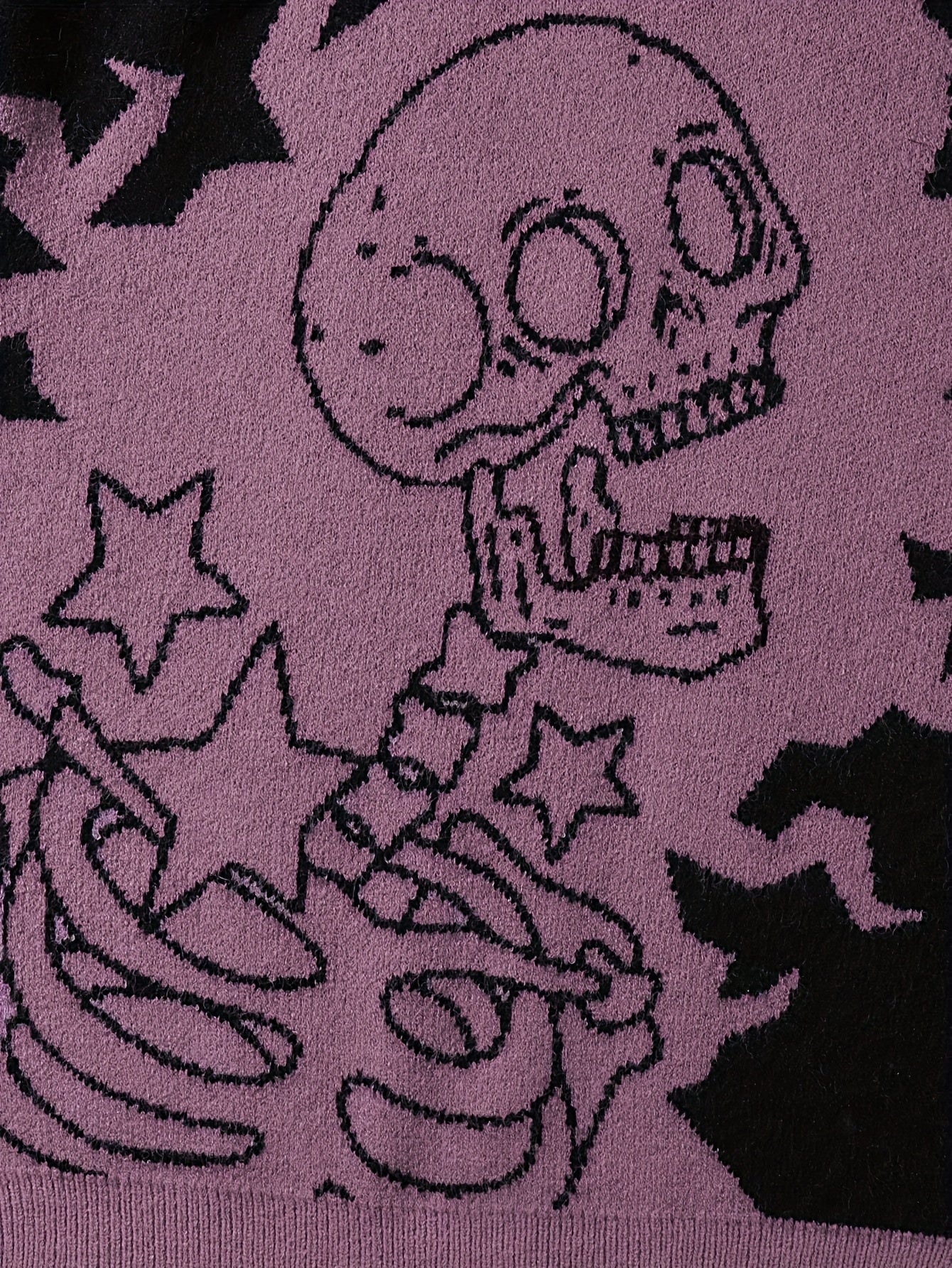 Dusty Purple & Black Skull Graphic Zip-Up Hooded Knit Sweater