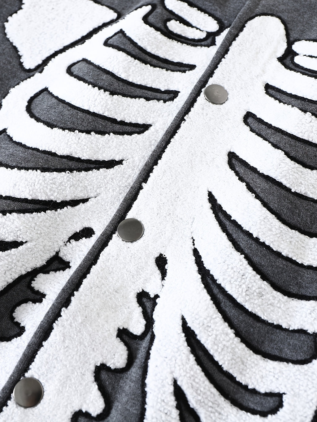 Dark Gray Skeleton Towel-Embroidered Baseball Jacket