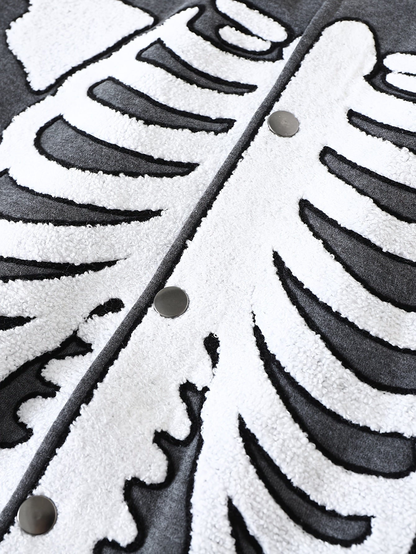 Dark Gray Skeleton Towel-Embroidered Baseball Jacket