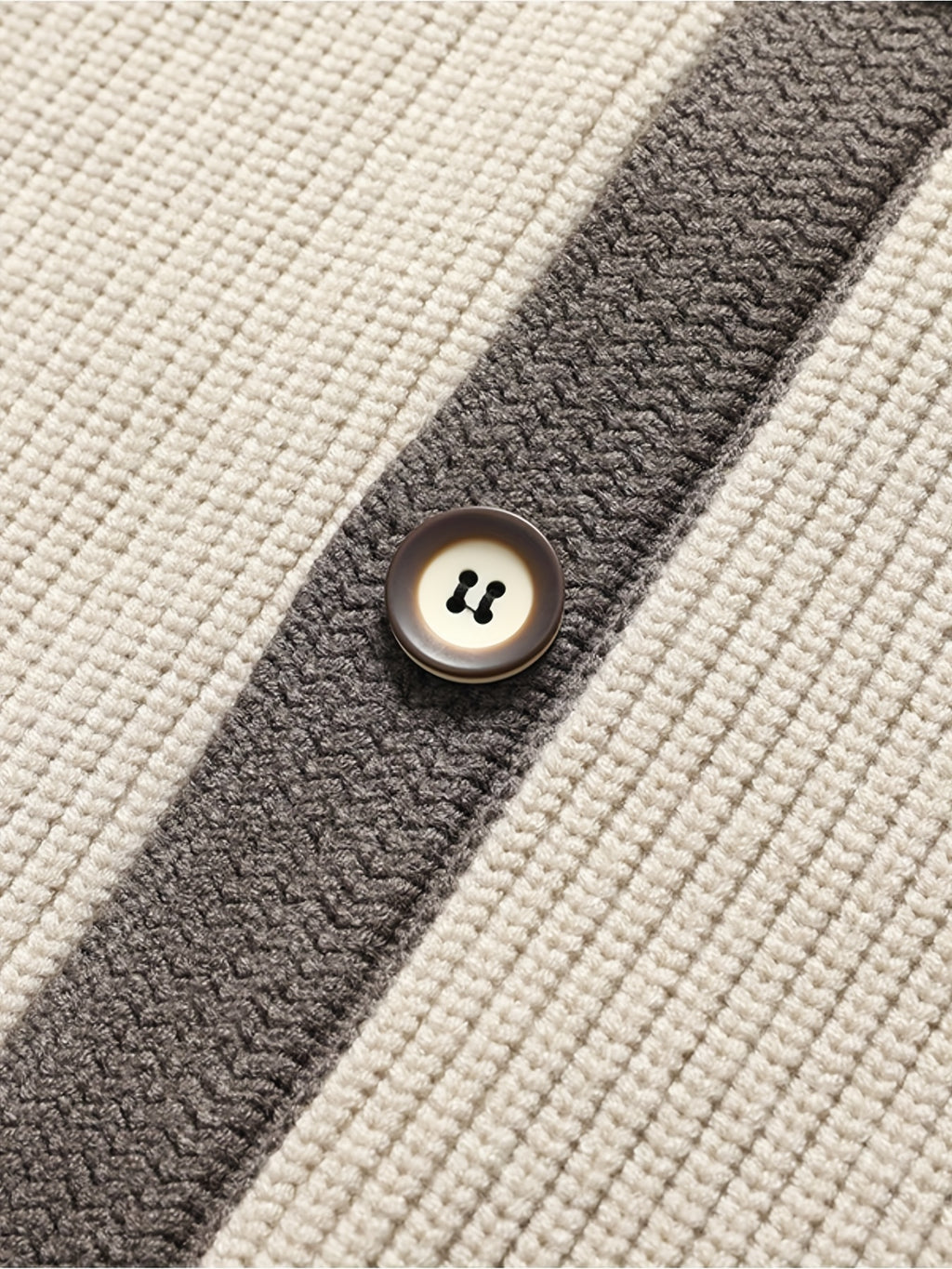 Beige & Charcoal Contrast Collar Waffle Knit Cardigan