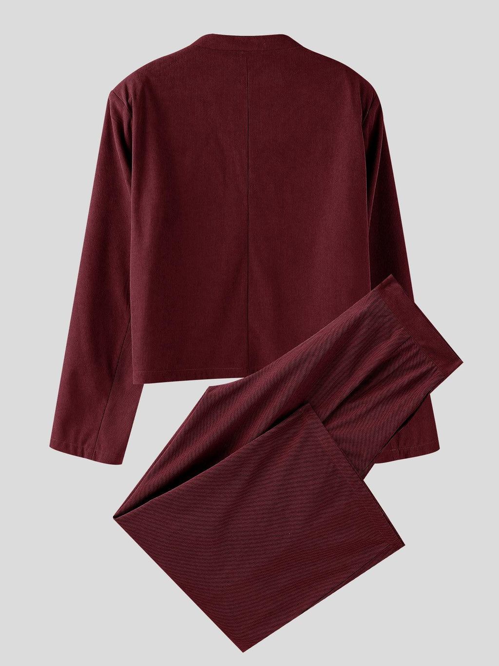 Burgundy Corduroy 2-Piece Set (Cropped Jacket + Wide-Leg Pants)