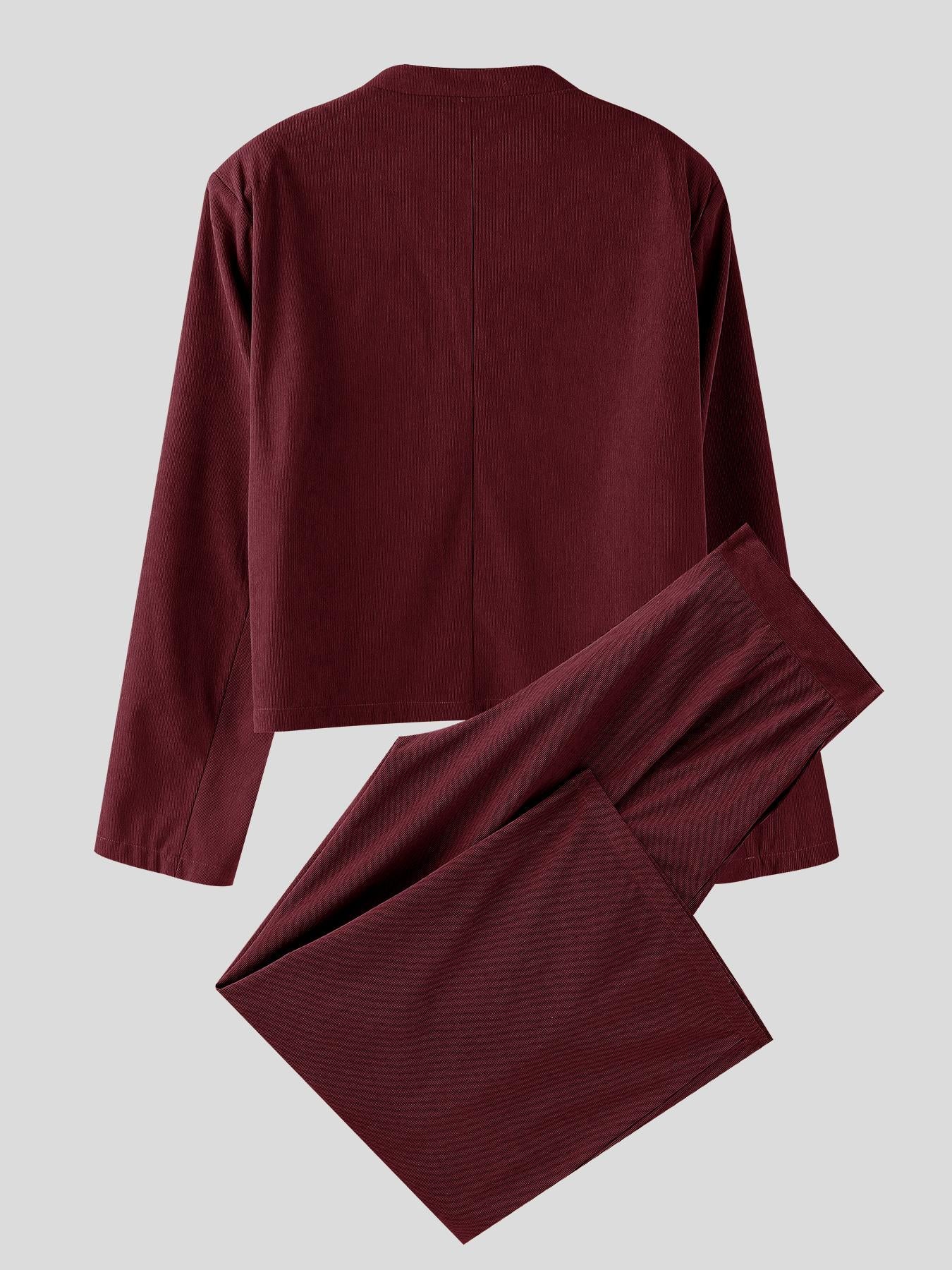 Burgundy Corduroy 2-Piece Set (Cropped Jacket + Wide-Leg Pants)