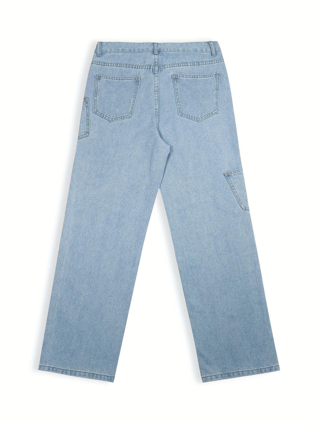 Light Blue Washed Wide-Leg Cargo Jeans