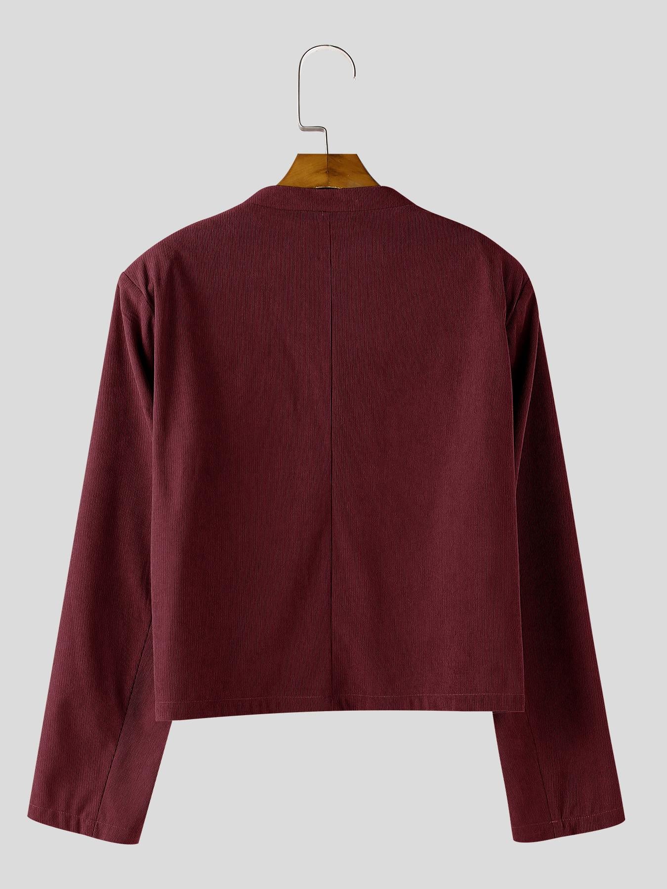 Burgundy Corduroy 2-Piece Set (Cropped Jacket + Wide-Leg Pants)