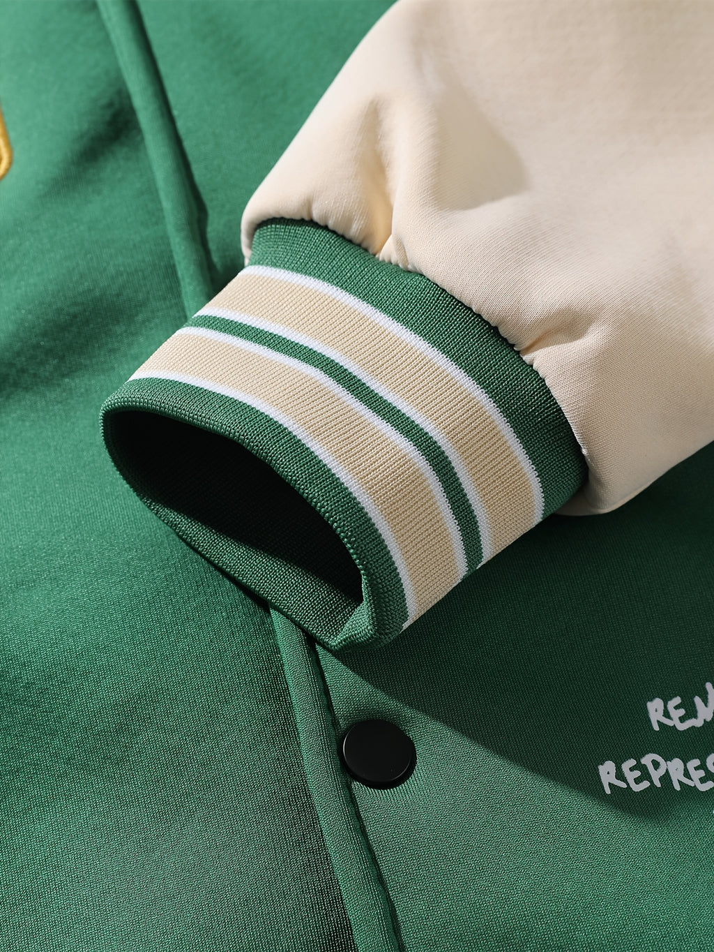 Green & Cream Fleece-Lined Hooded Varsity Jacket