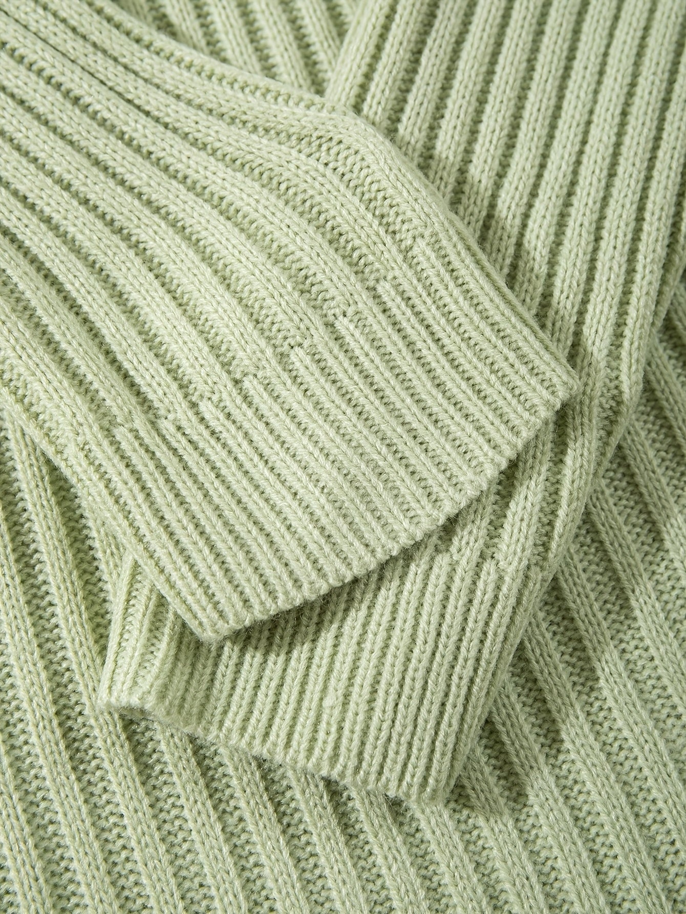 Light Mint Green Vertical Rib Knit Polo Sweater