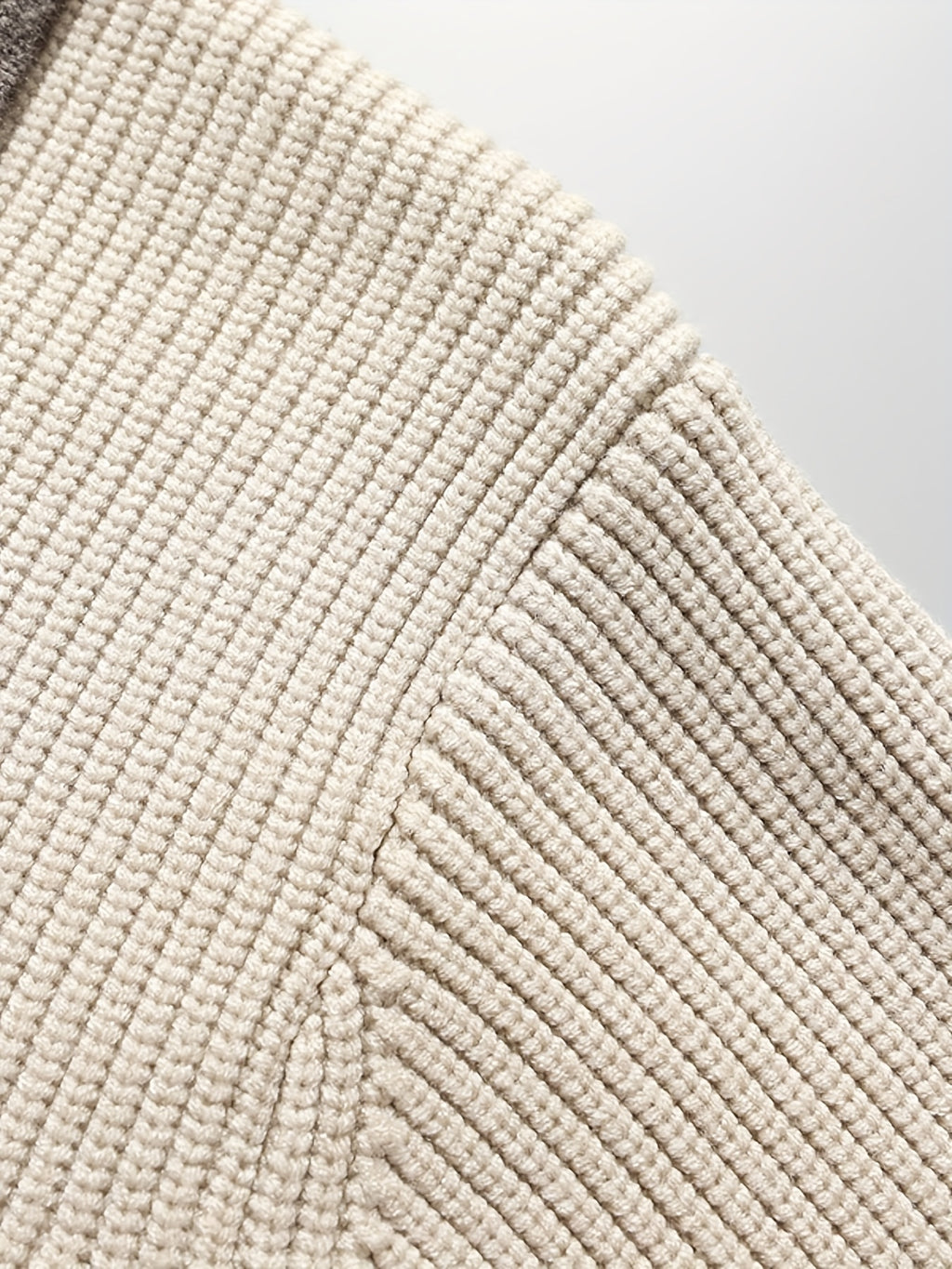 Beige & Charcoal Contrast Collar Waffle Knit Cardigan