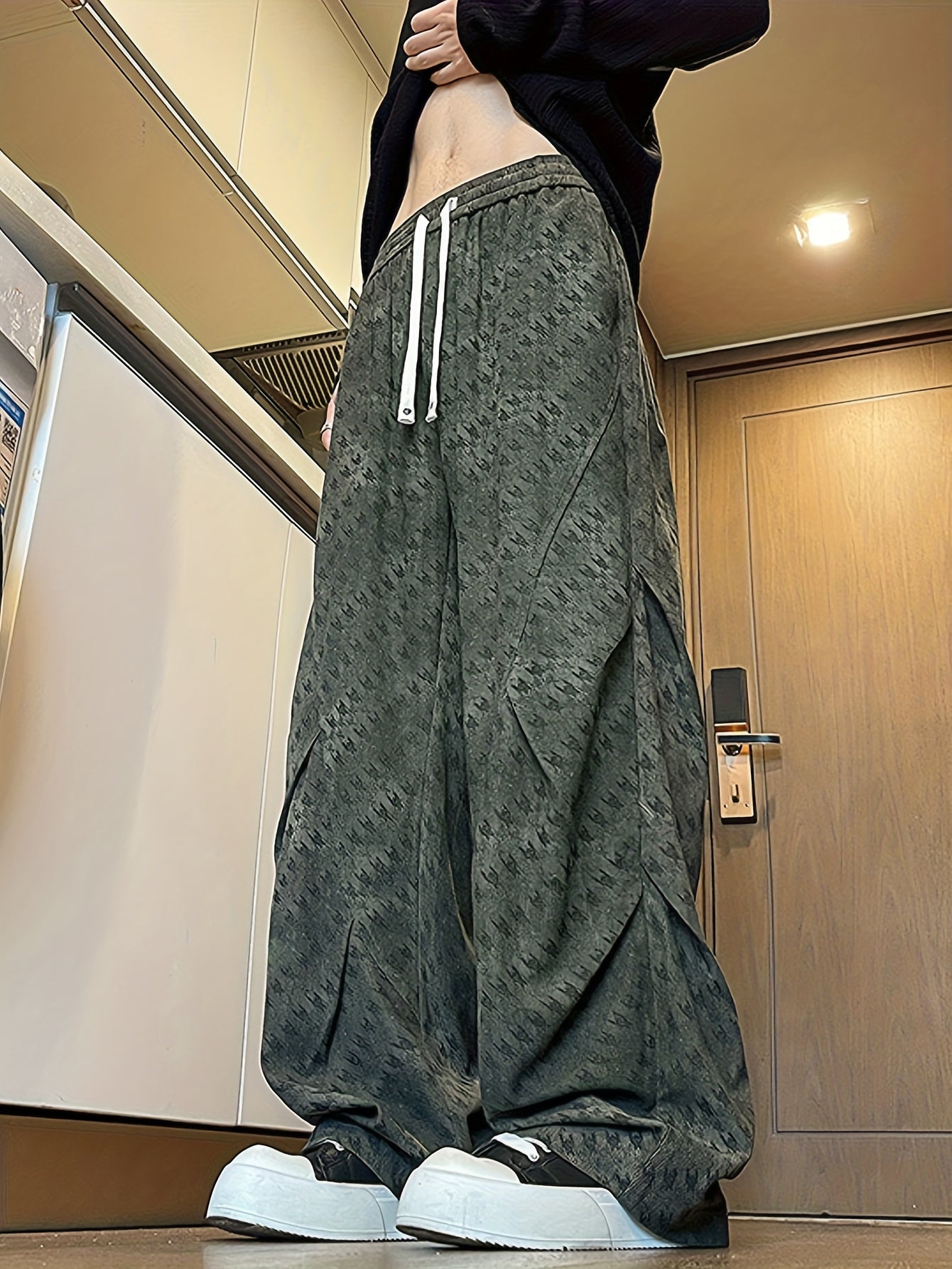 Charcoal Washed Camouflage Oversized Wide-Leg Pants