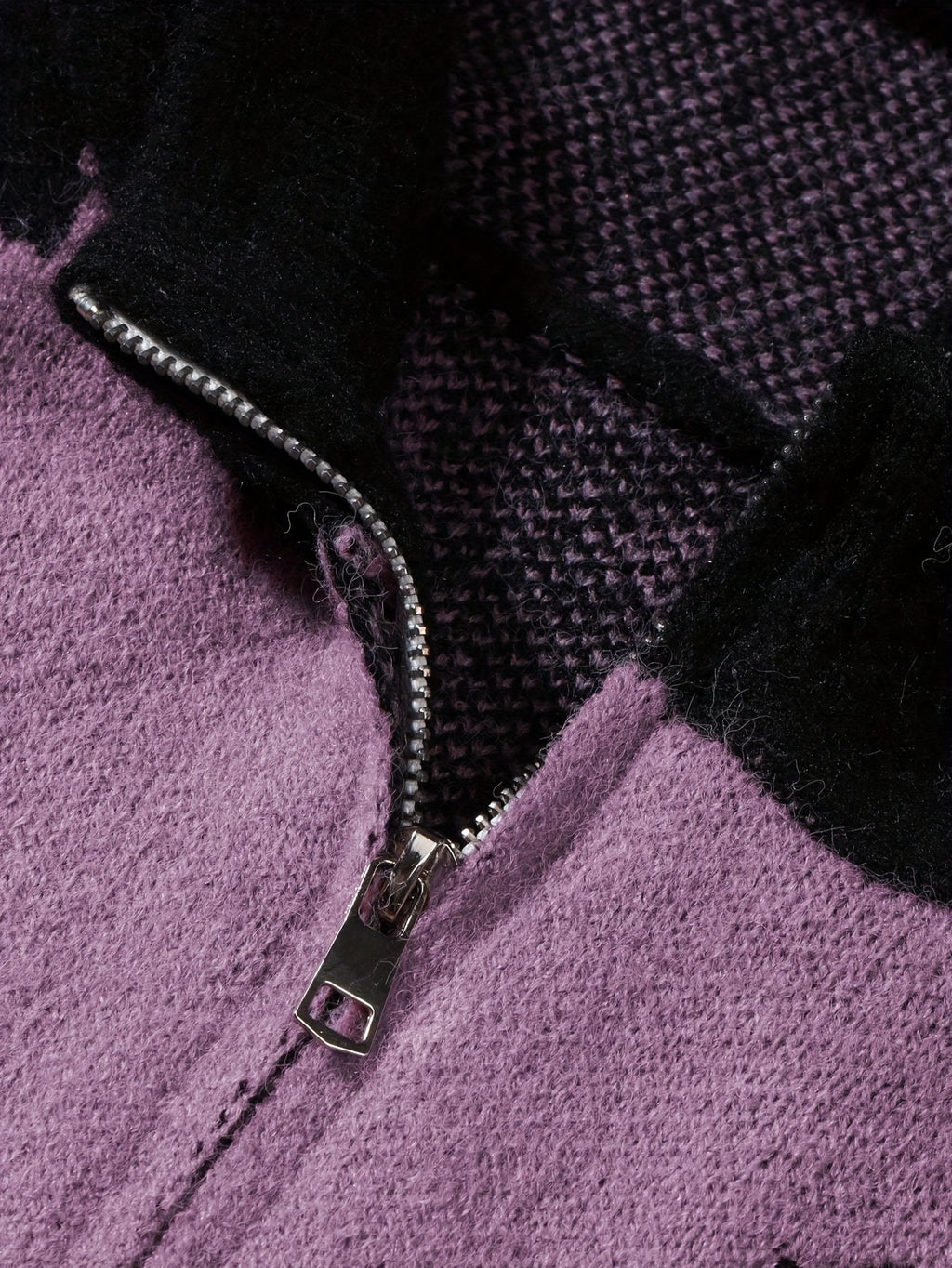 Dusty Purple & Black Skull Graphic Zip-Up Hooded Knit Sweater