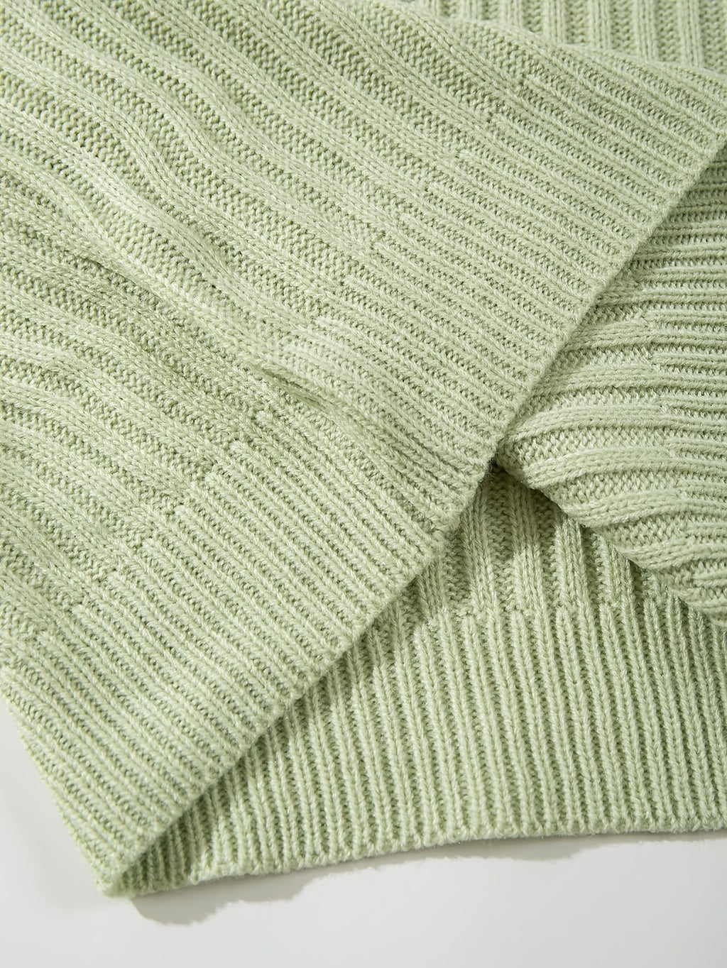Light Mint Green Vertical Rib Knit Polo Sweater
