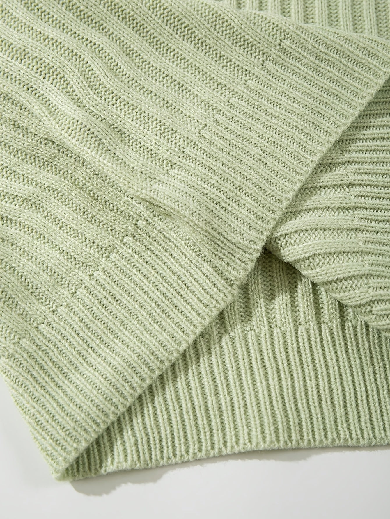 Light Mint Green Vertical Rib Knit Polo Sweater