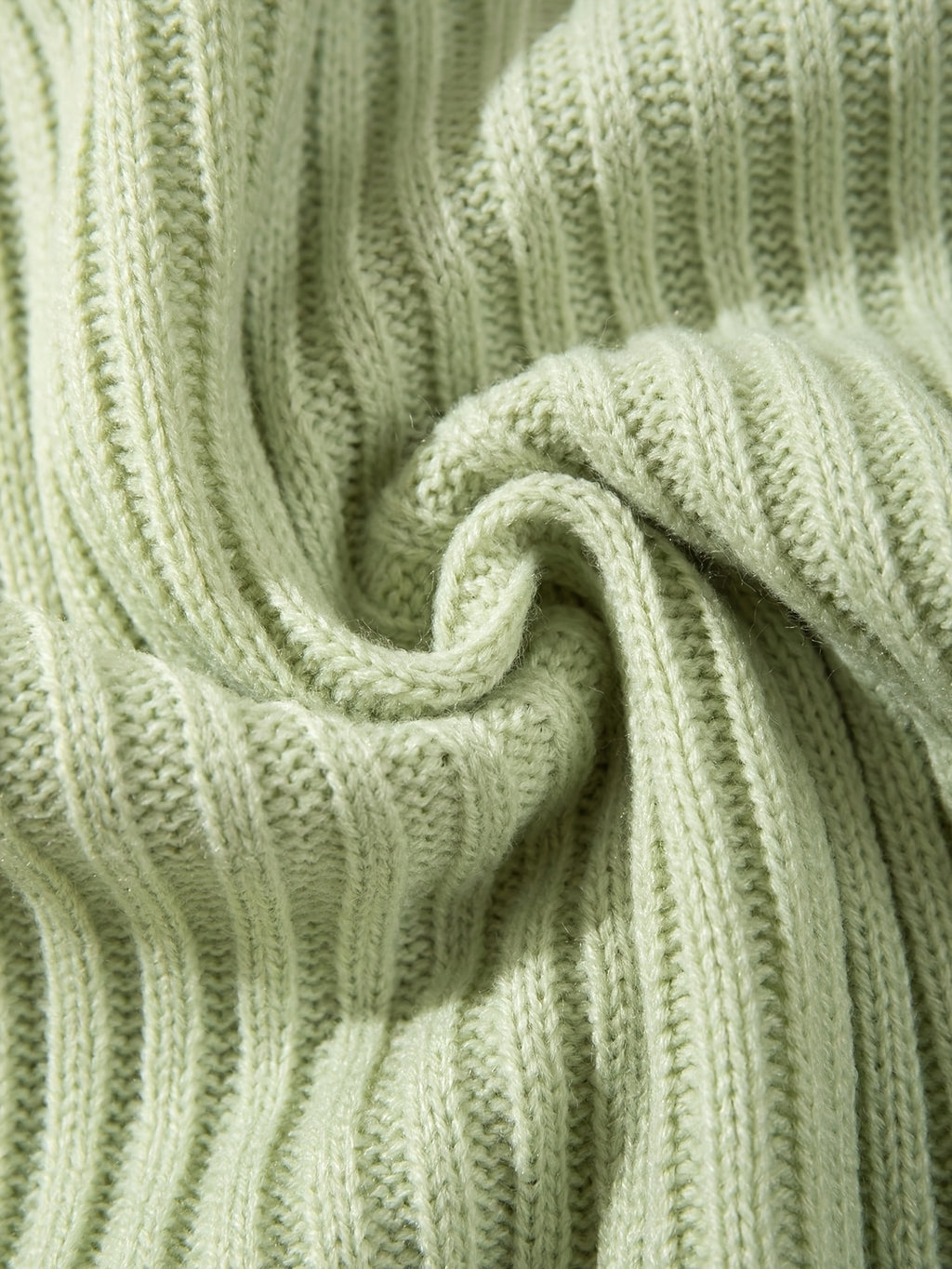 Light Mint Green Vertical Rib Knit Polo Sweater