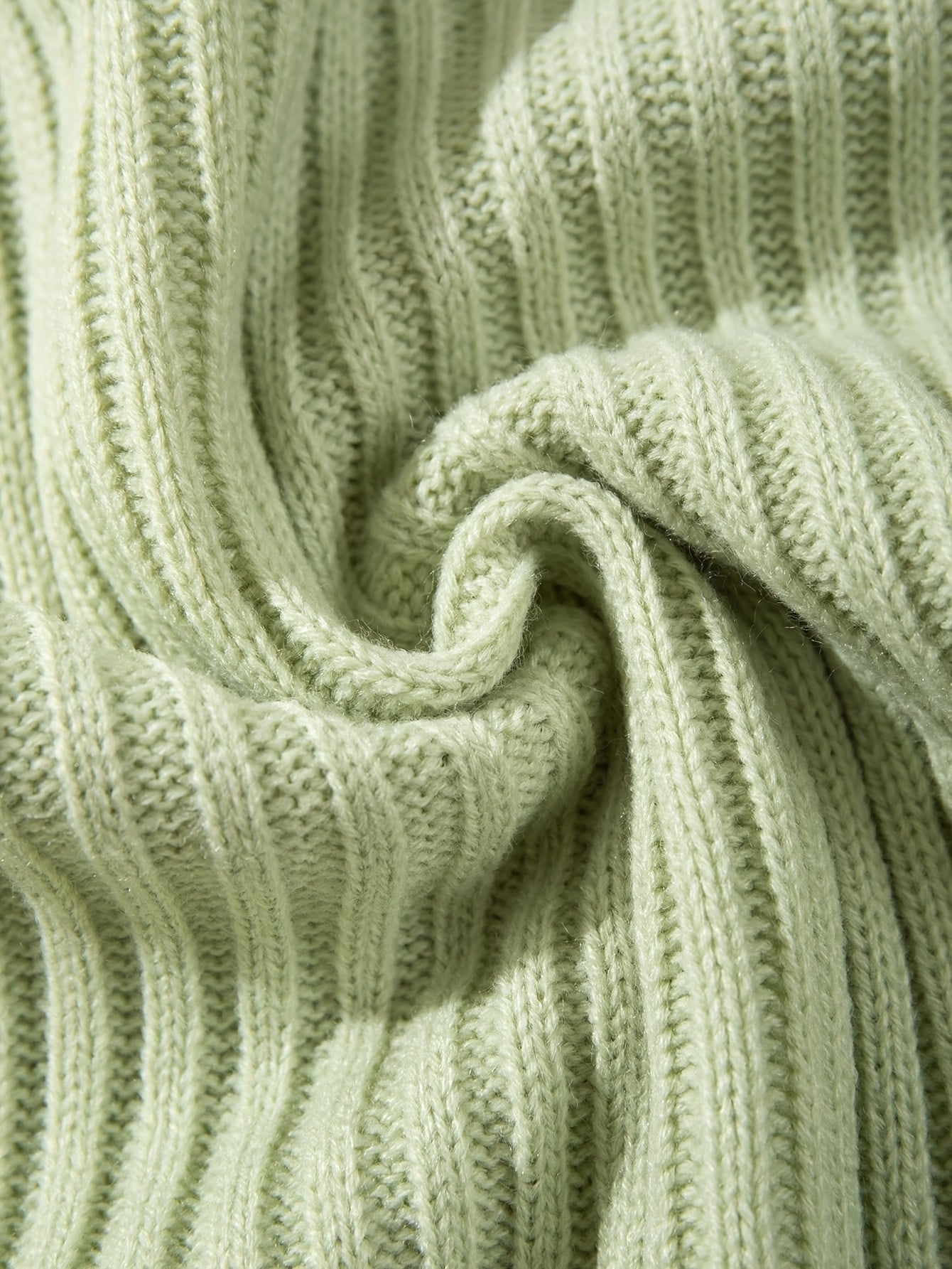 Light Mint Green Vertical Rib Knit Polo Sweater